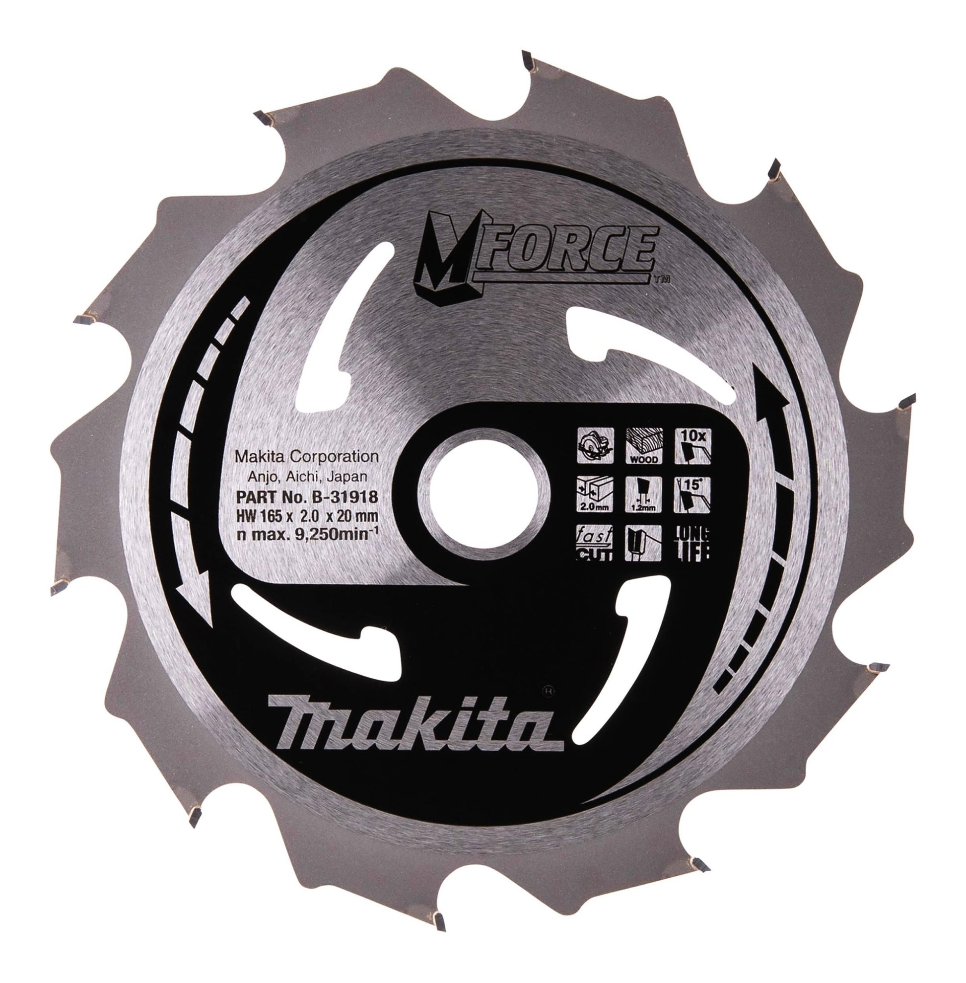 Makita B-31918 - M de Force Hoja, 165 x 20 mm, 10Z, B de 31918