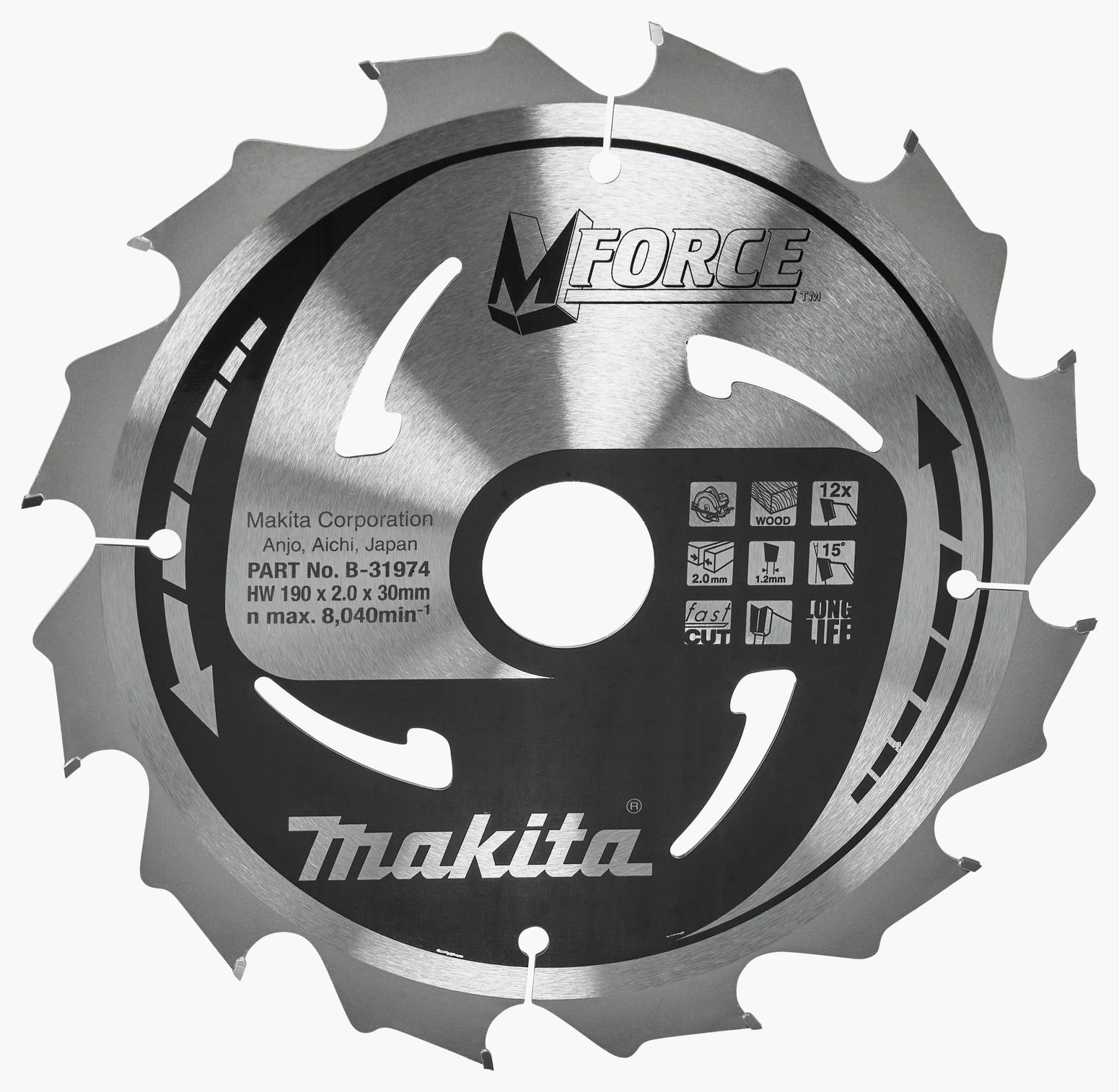 Makita B-31974 - Hoja de sierra circular Makforce TCT 190x30mm 12T HS7611J Madera