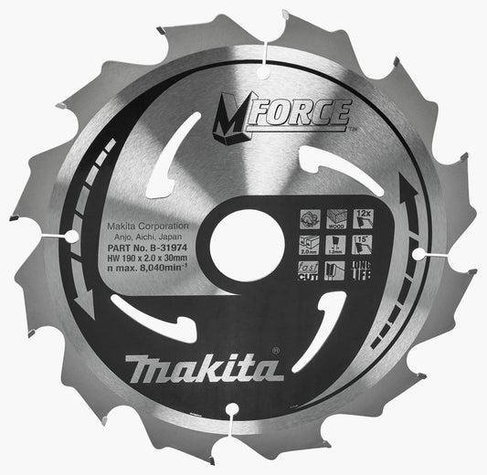 Makita B-31974 - Hoja de sierra circular Makforce TCT 190x30mm 12T HS7611J Madera