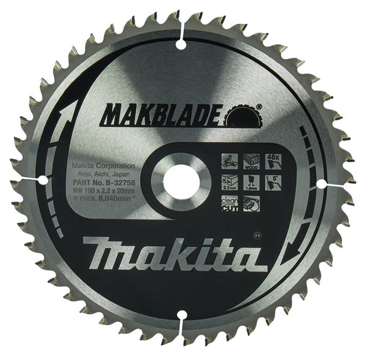 Makita B-32758 - Hoja de Sierra Circular TCT 190x20mm 48T Madera