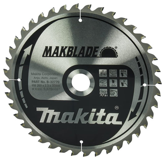 Makita B-32770 - Makblade Hoja de Sierra 260 x 30 mm, 40 z
