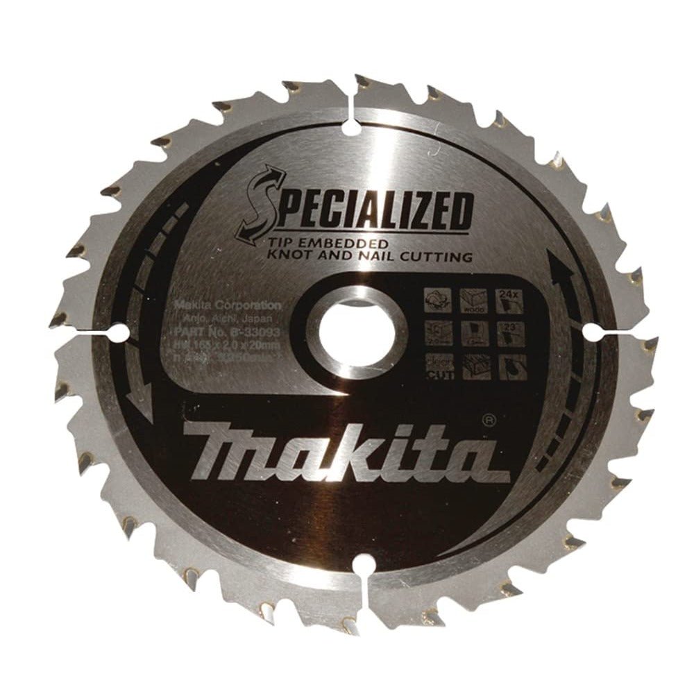 Makita B-33093 - Hoja de Sierra Circular TCT 165x20mm 24T Clavada Madera - Ferrotecnia