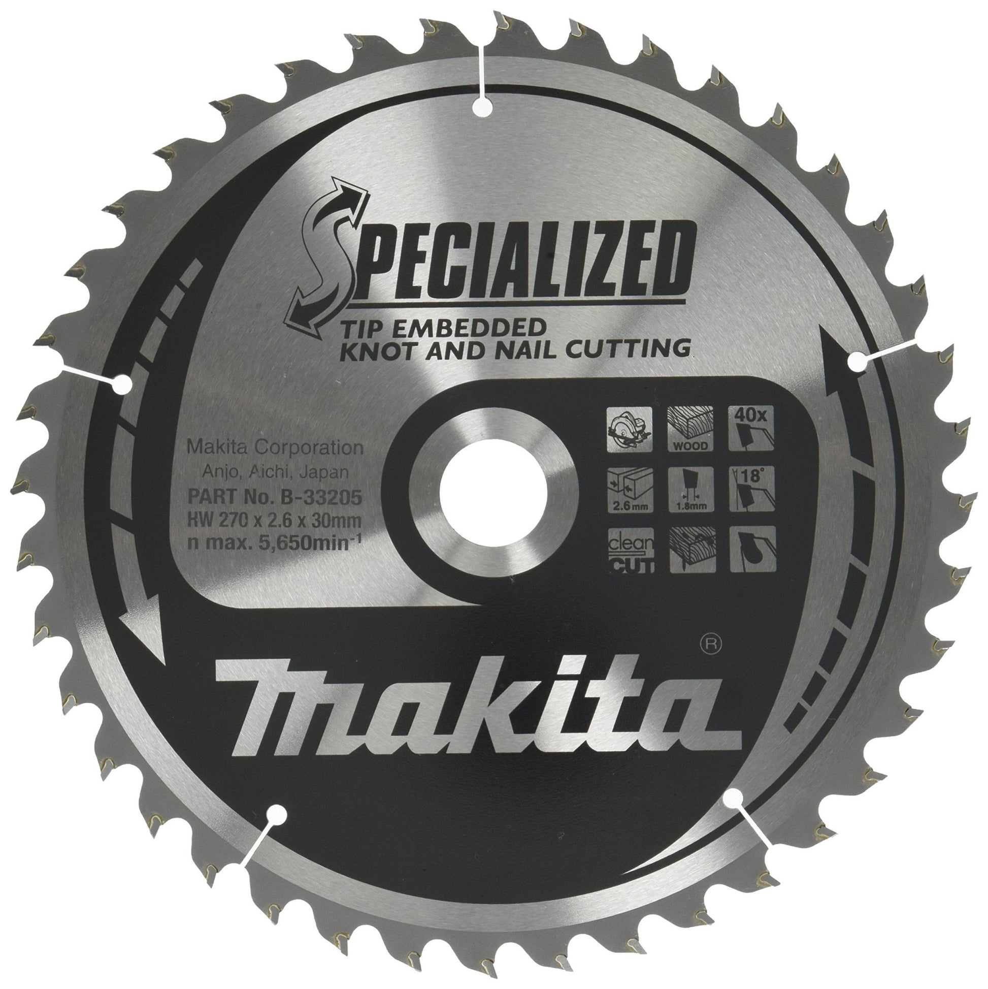 Makita B-33205 - Disco de sierra circular Specialized 270 x 30 mm, 40 dientes, para madera con clavos y nudos