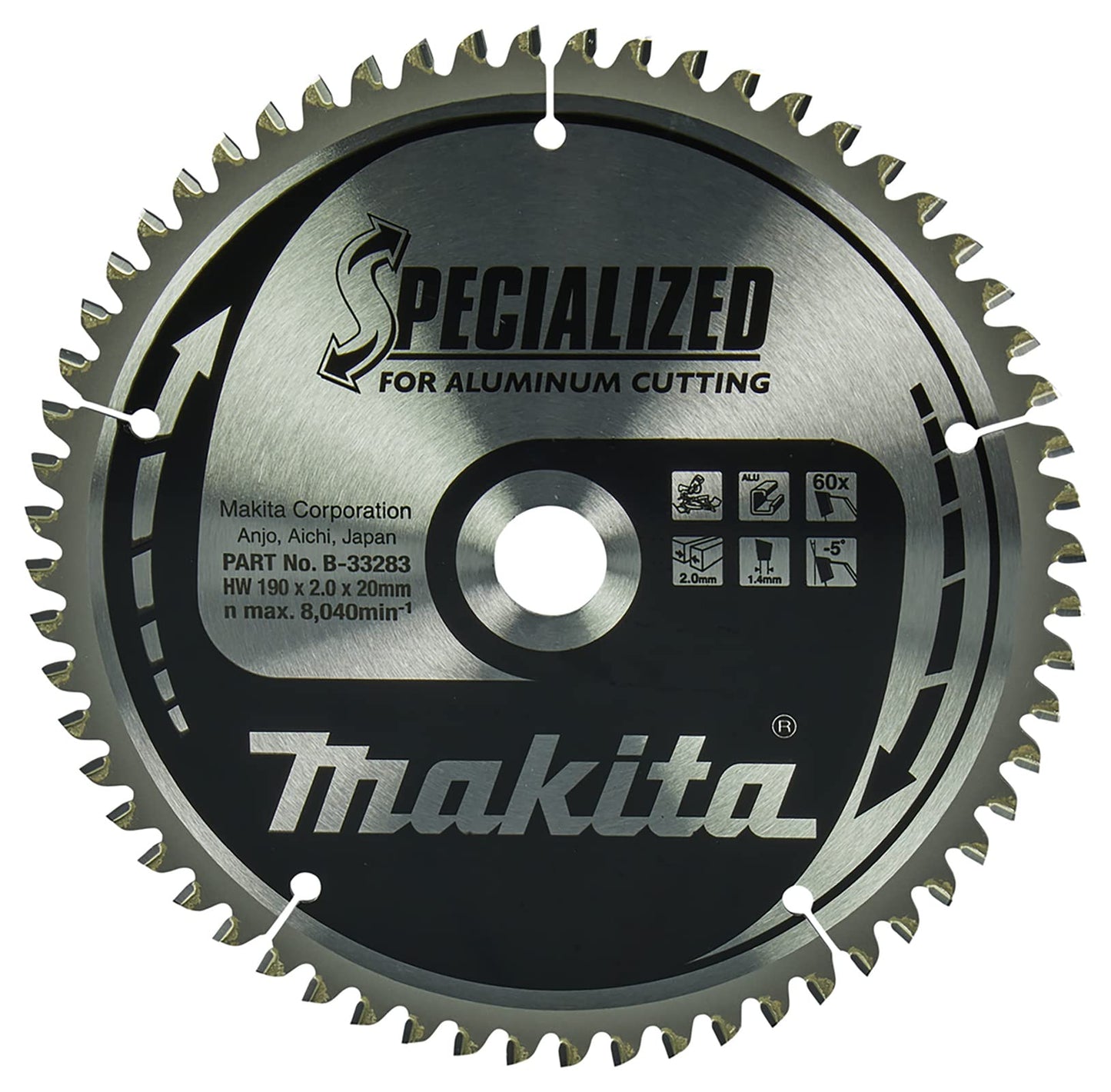 Makita B-33283 - Disco de sierra circular Specialized 190 x 20 mm, 60 dientes, para aluminio