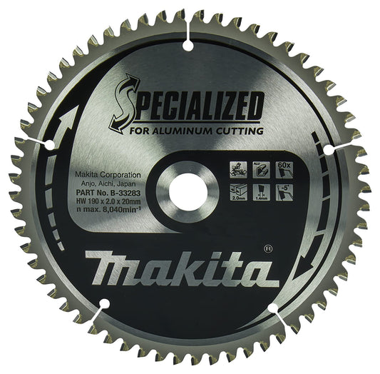 Makita B-33283 - Disco de sierra circular Specialized 190 x 20 mm, 60 dientes, para aluminio