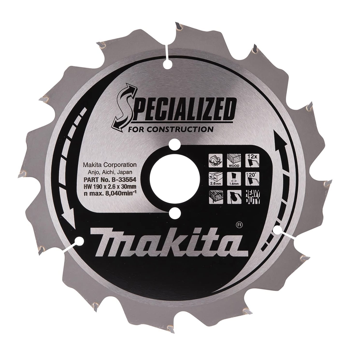 Makita B-33554 - Hoja de sierra TCT especializada para la construcción 190x30x12T