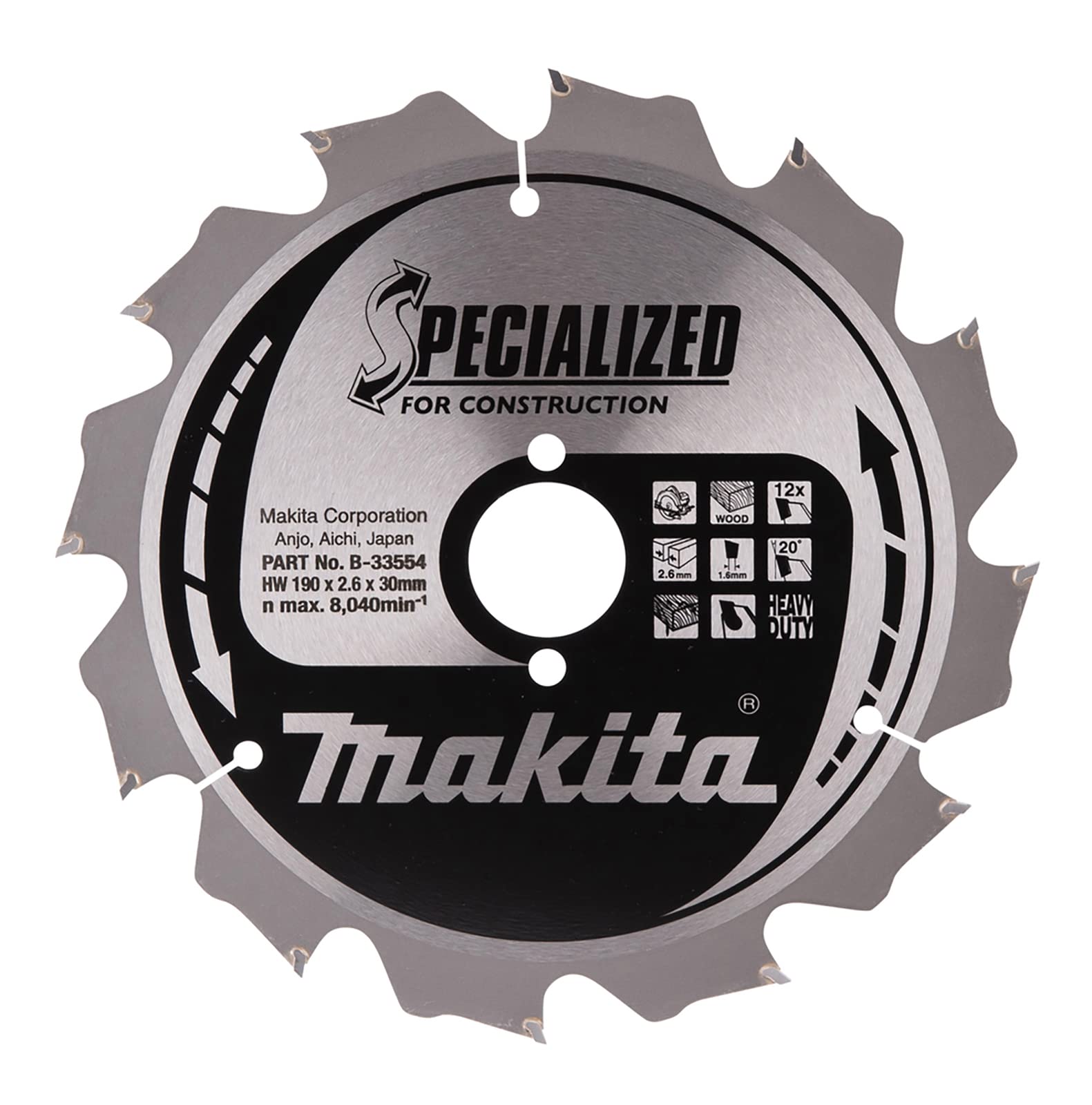 Makita B-33554 - Hoja de sierra TCT especializada para la construcción 190x30x12T