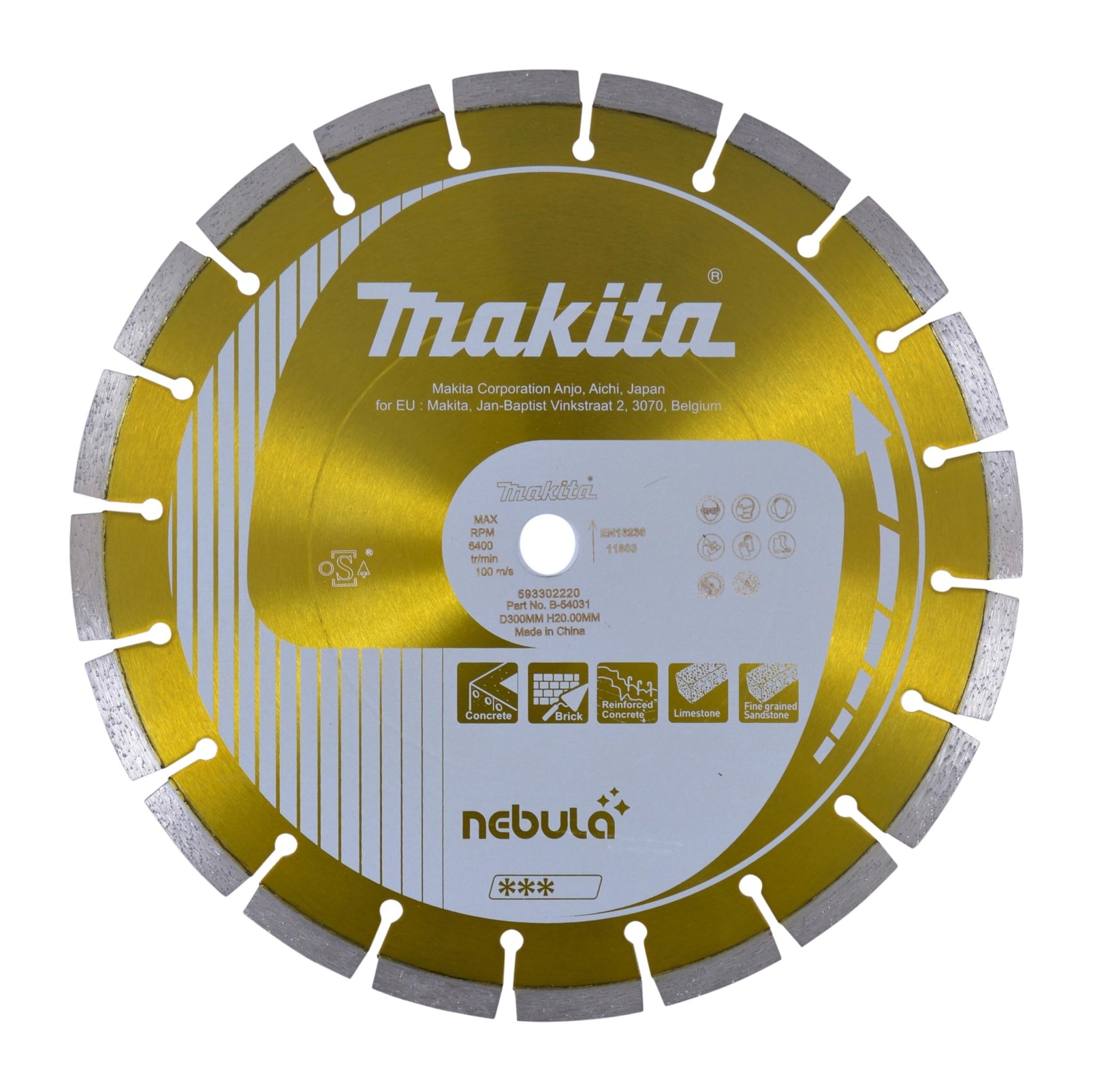 Makita B-54031 - Disco de diamante segmentado 300 x 20 mm, para hormigón, corte en seco y húmedo