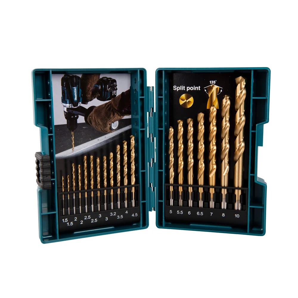 Makita B-67795 - Juego de brocas en espiral para metal (1,5 mm, 2,0 mm, 2,5 mm, 3,0 mm, 3,2 mm, 3,5 mm, 4,0 mm, 4,5 mm, 5,0 mm, 5,5 mm) (Lote de 19 uds)