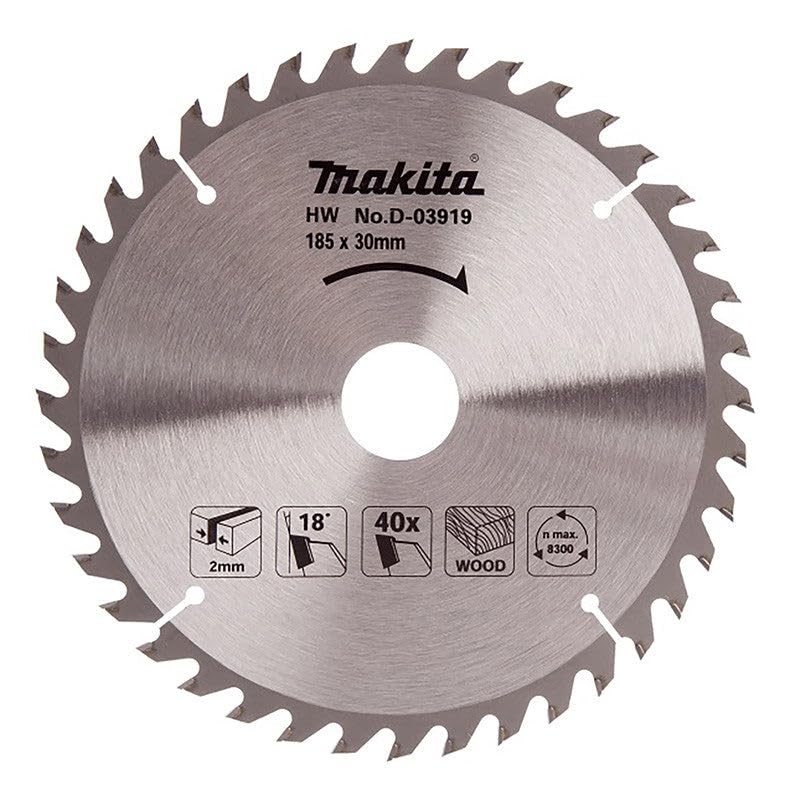 Makita D-03919 - Hoja de carburo para sierra circular TCT 185x30mm, 40 dientes, para madera
