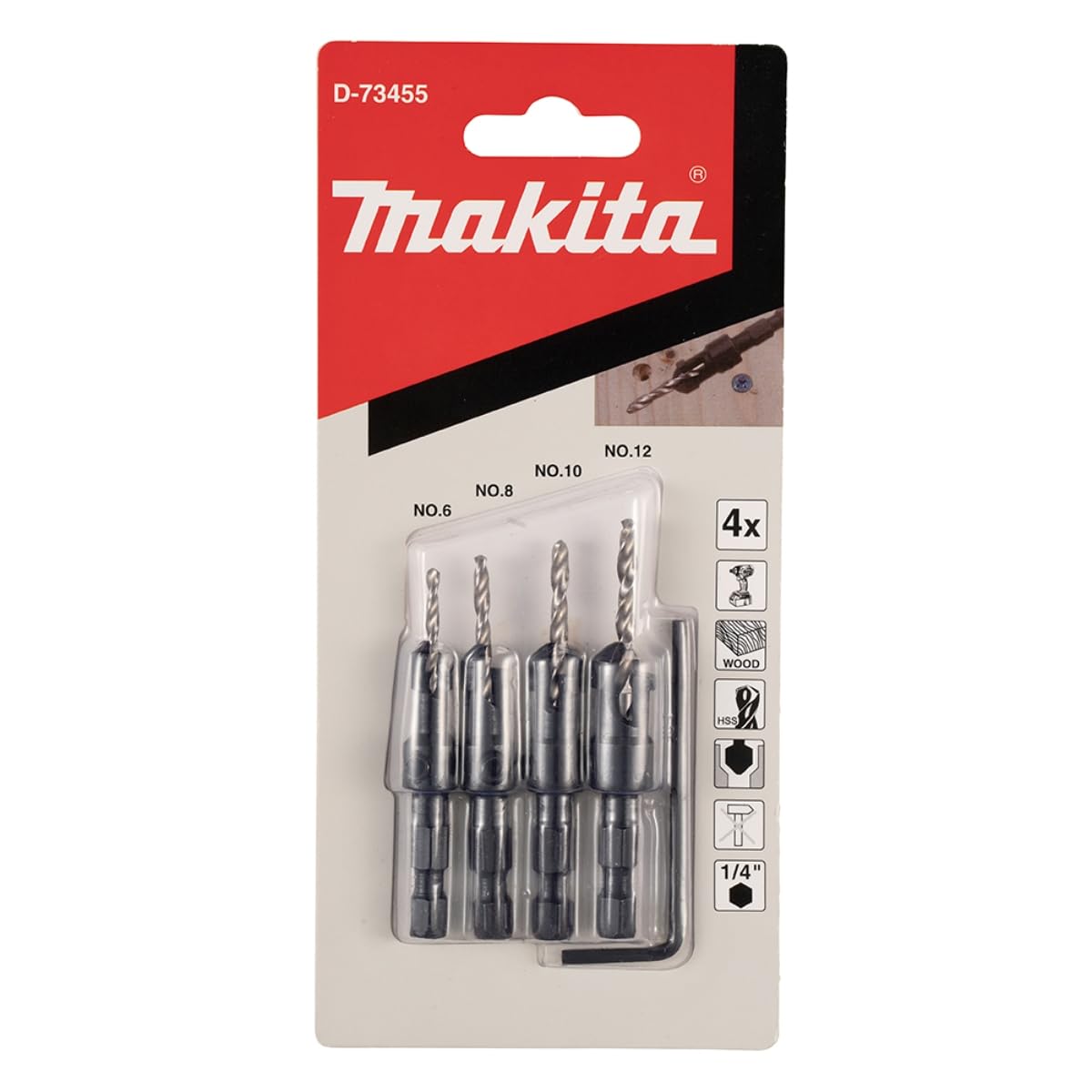 Makita D-73455 - Juego de brocas para madera con avellanador, 2,4 / 2,8 / 3,2 / 3,6 mm (Lote de 4 uds)