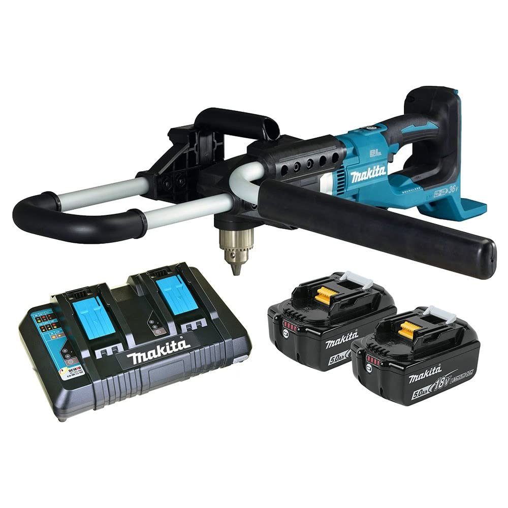 Makita DDG460T2X7 - Twin 18V Brushless Earth Auger completo con 2 baterías de 5,0 Ah, cargador y 2 adaptadores (36V) Li-ion LXT