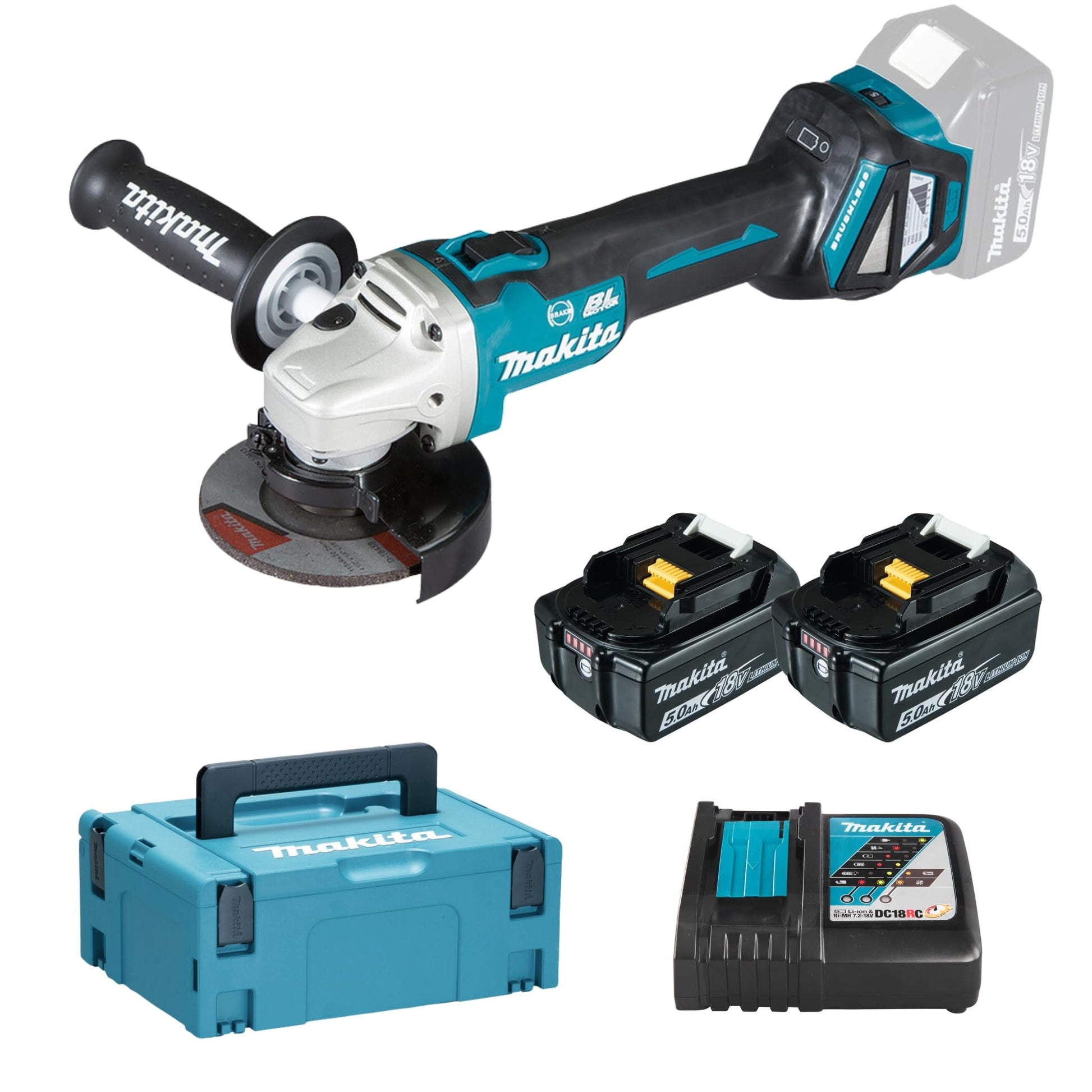 Makita DGA513RTJ - Amoladora Angular 18V LXT 125/115 mm BL 2x5.0Ah MAKPAC