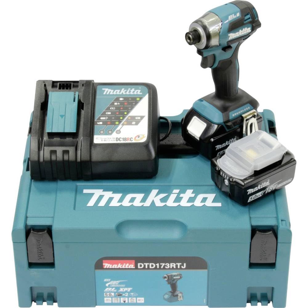 Makita DTD173RTJ - Atornillador de impacto 18V LXT sin escobillas, 180 Nm, 2x5,0 Ah