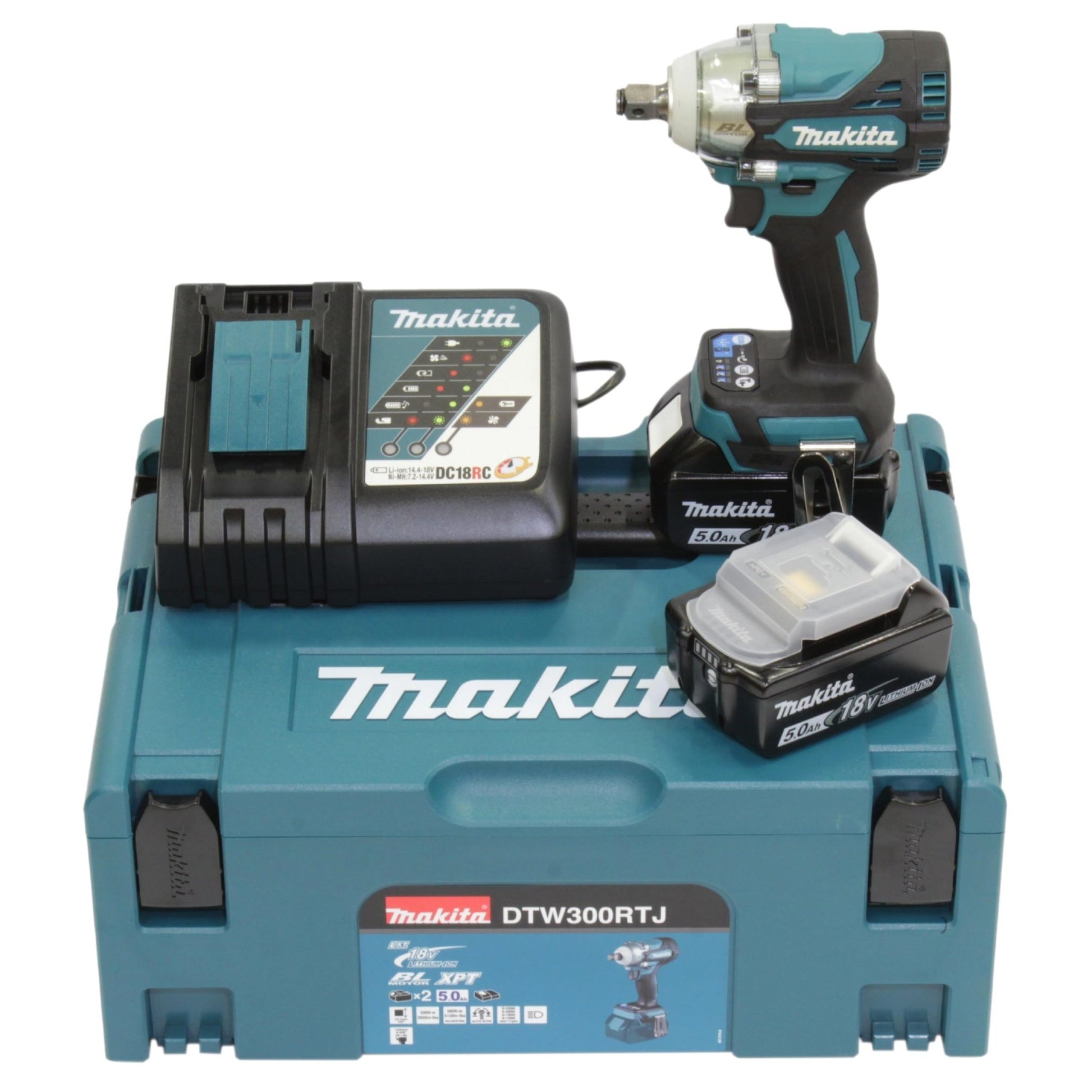 Makita DTW300RTJ - Llave de impacto 1/2" 18V LXT, 330 Nm, 2x5,0 Ah, anillo de retención