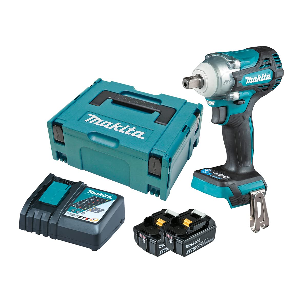 Makita DTW301RTJ - Llave Impacto, 18V, LXT Tipo, 330Nm, 5Ah, 1" Bola, 144 mm x 81 mm x 246 mm