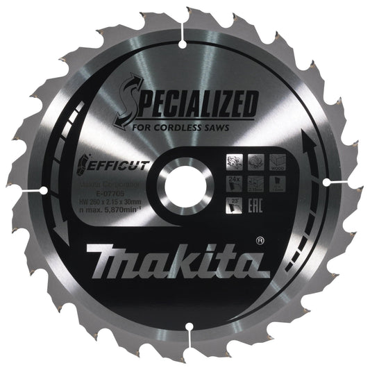 Makita E-07696 - E-07705 Hoja sierra circular Efficut TCT 260x30mm 24 dientes 2,15mmmadera