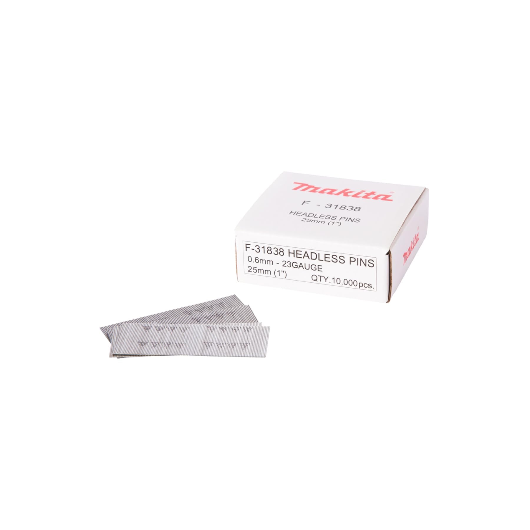 Makita F-31838 - Clavos pin, 0,6 x 25 mm, 23 Ga, 10 000 pcsF-31838 (Lote de 10000 uds)