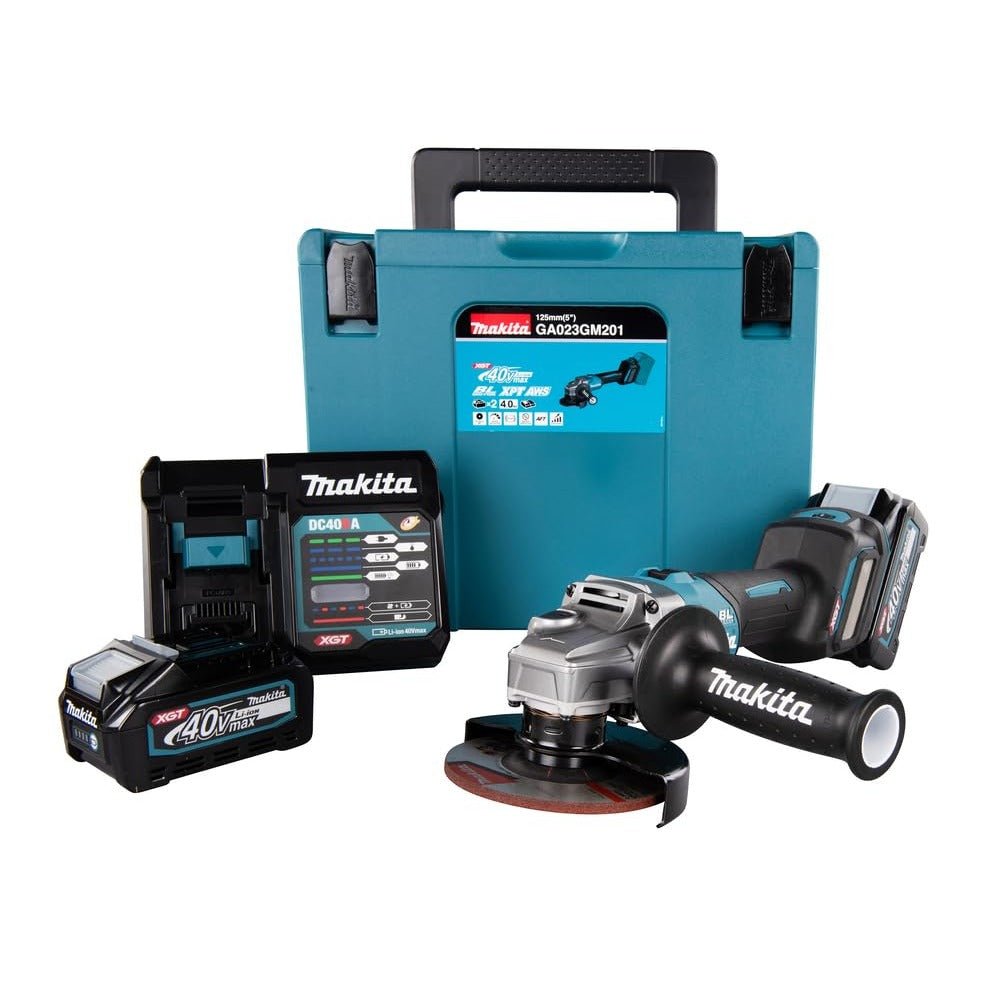 Makita GA023GM201 - Amoladora angular inalámbrica 40 V máx./4,0 Ah, 2 baterías + cargador de MAKPAC - Ferrotecnia