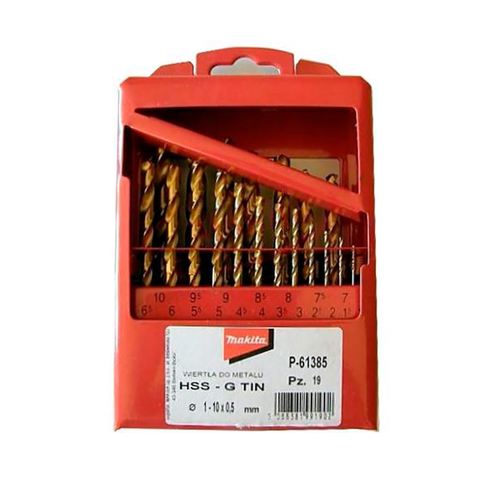 Makita P-61385 - Juego de brocas para metal HSS-G TiN de 1-10 mm (Lote de 19 uds)