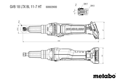 Metabo 600829850 - Amoladora recta de batería GVB 18 LTX BL 11-7 HT