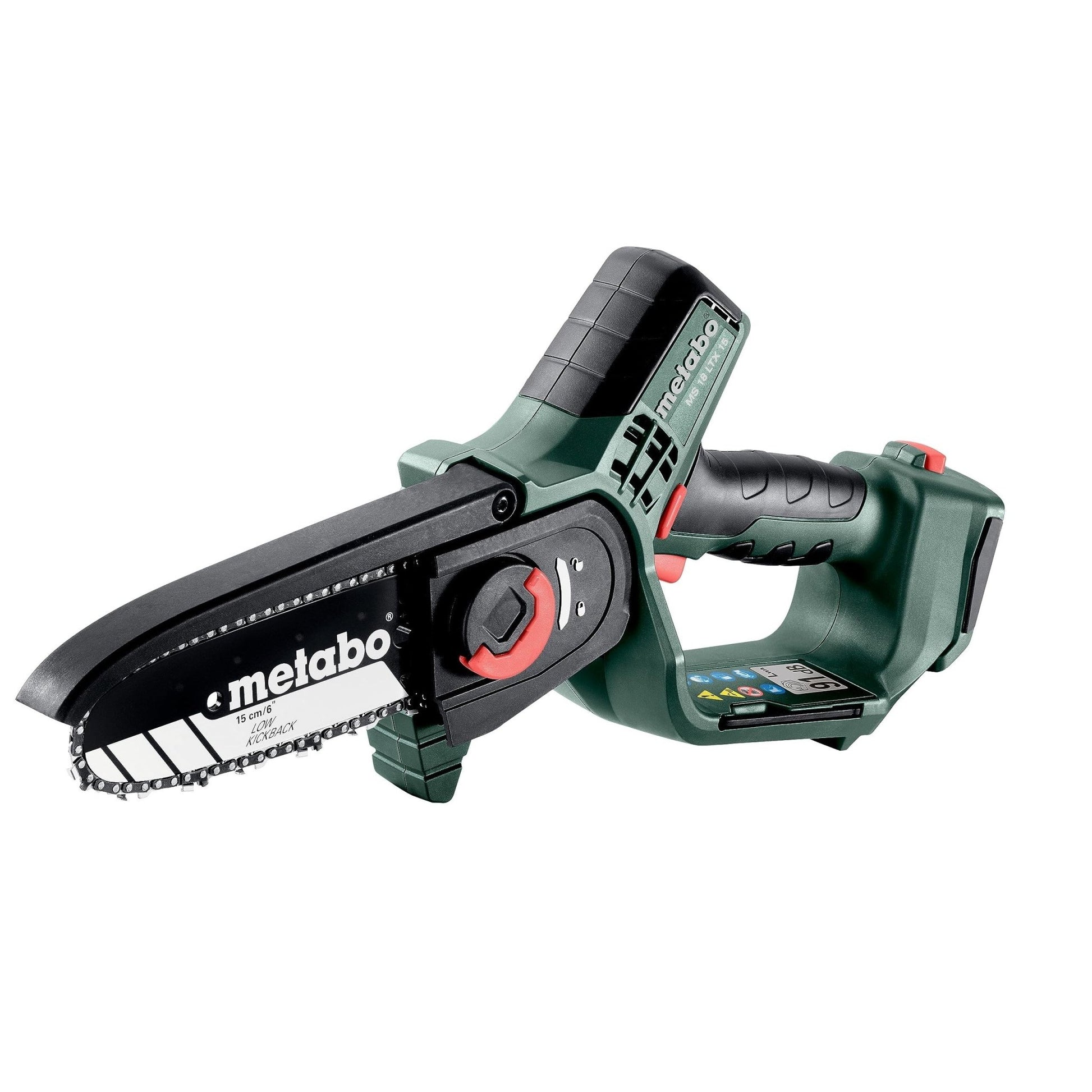 Metabo 600856850 - Motosierra de poda MS 18 LTX 15 18 V, espada 15 cm, sin batería ni cargador - Ferrotecnia