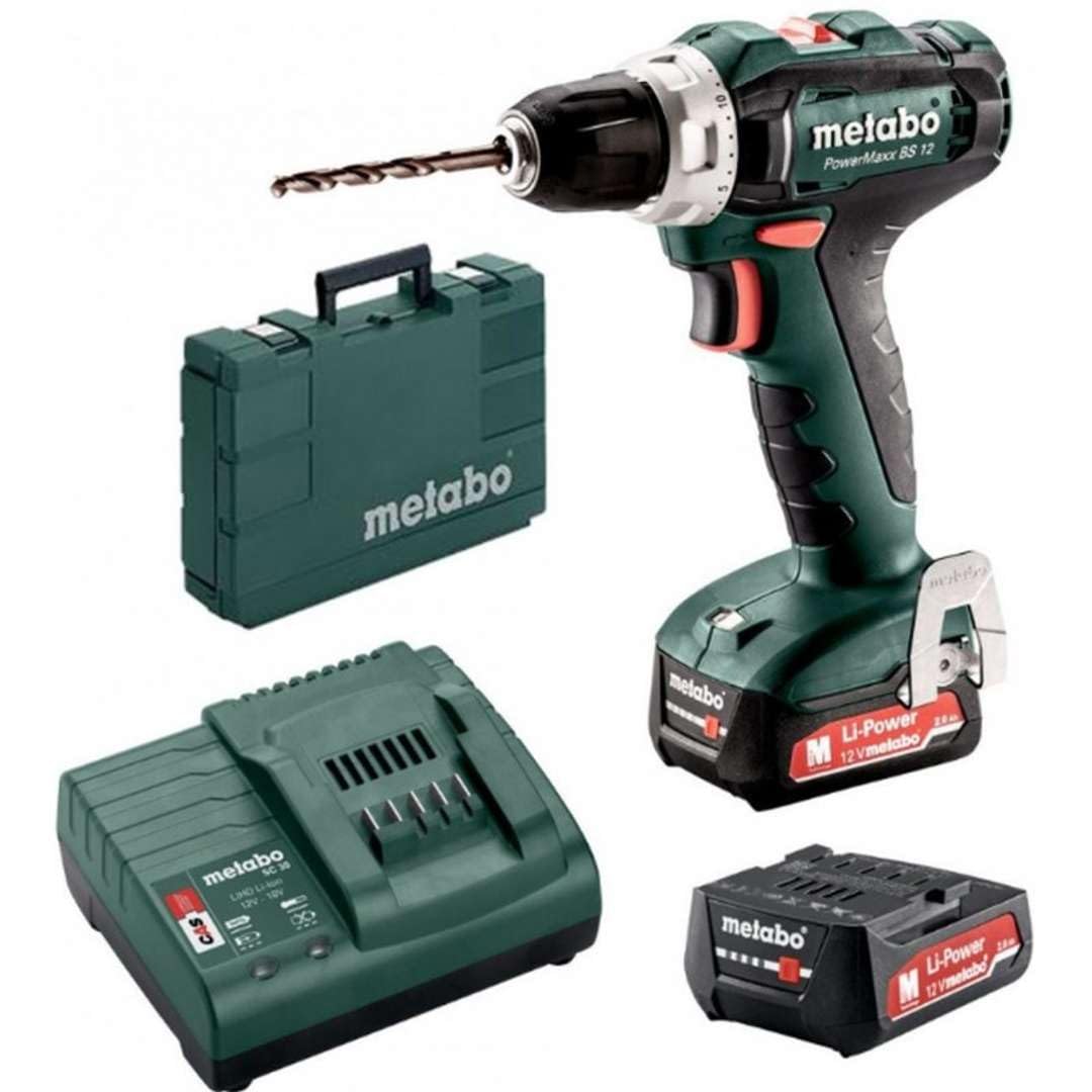 Metabo 601036500 - Taladro atornillador de batería PowerMaxx BS 12, 12 V, 2x2,0 Ah, con maletín