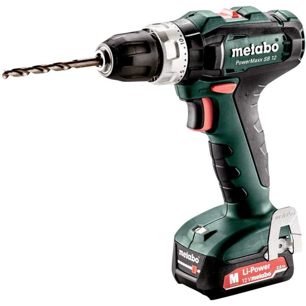 Metabo 601076500 - Taladro atornillador percutor de batería PowerMaxx SB 12, 12 V, 2x2,0 Ah