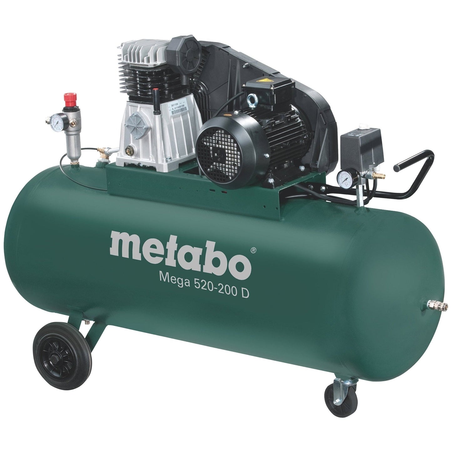 Metabo 601541000 - Compresor de pistón Mega 520-200 D, calderín 200 l, 10 bar, 3 kW, trifásico - Ferrotecnia