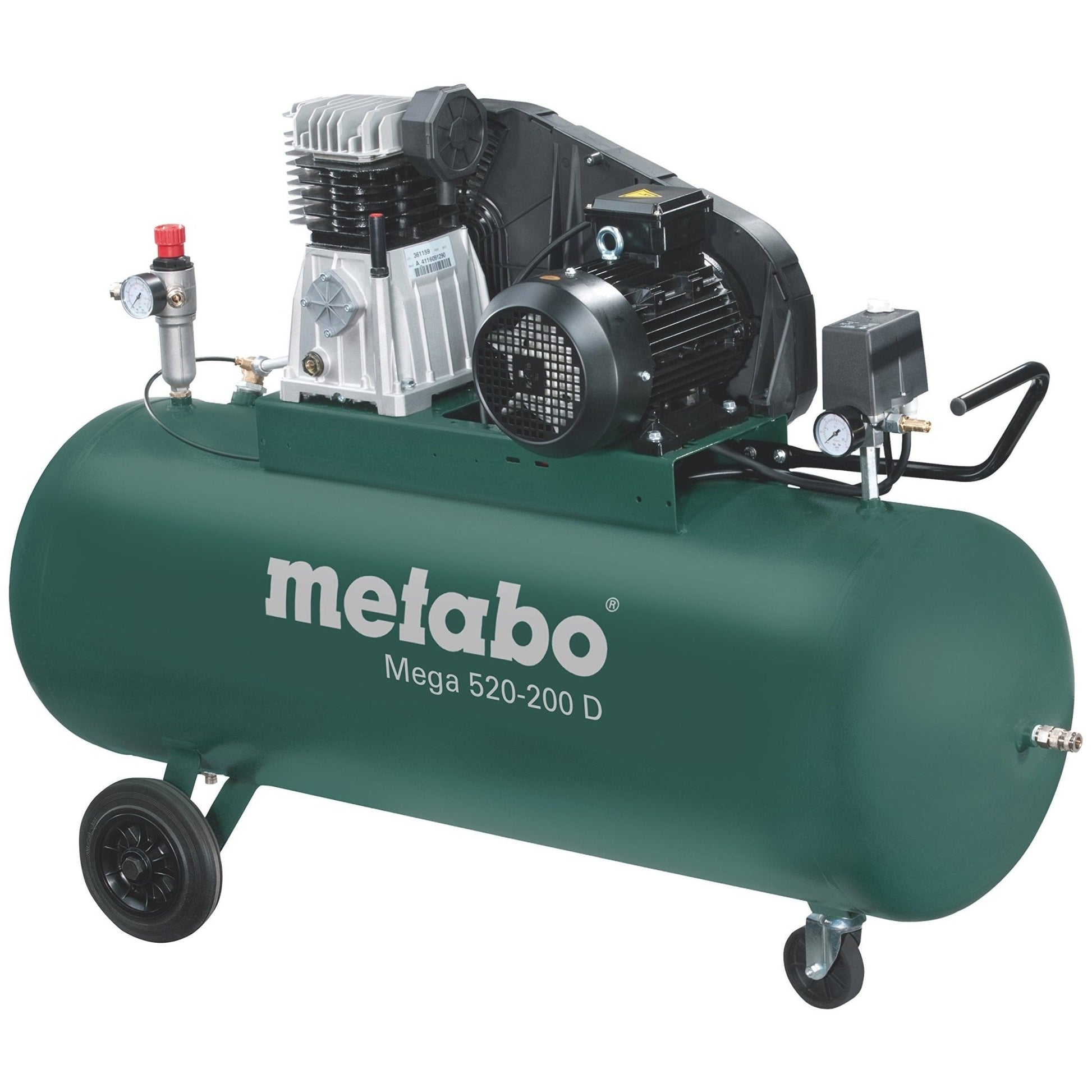 Metabo 601541000 - Compresor de pistón Mega 520-200 D, calderín 200 l, 10 bar, 3 kW, trifásico - Ferrotecnia