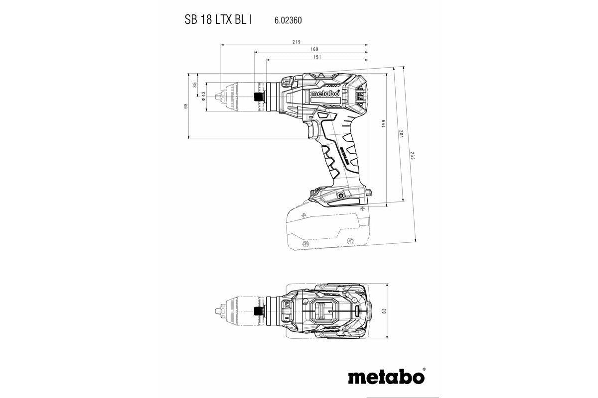 Metabo 602360840 - Taladro atornillador de percusión de batería SB 18 LTX BL I