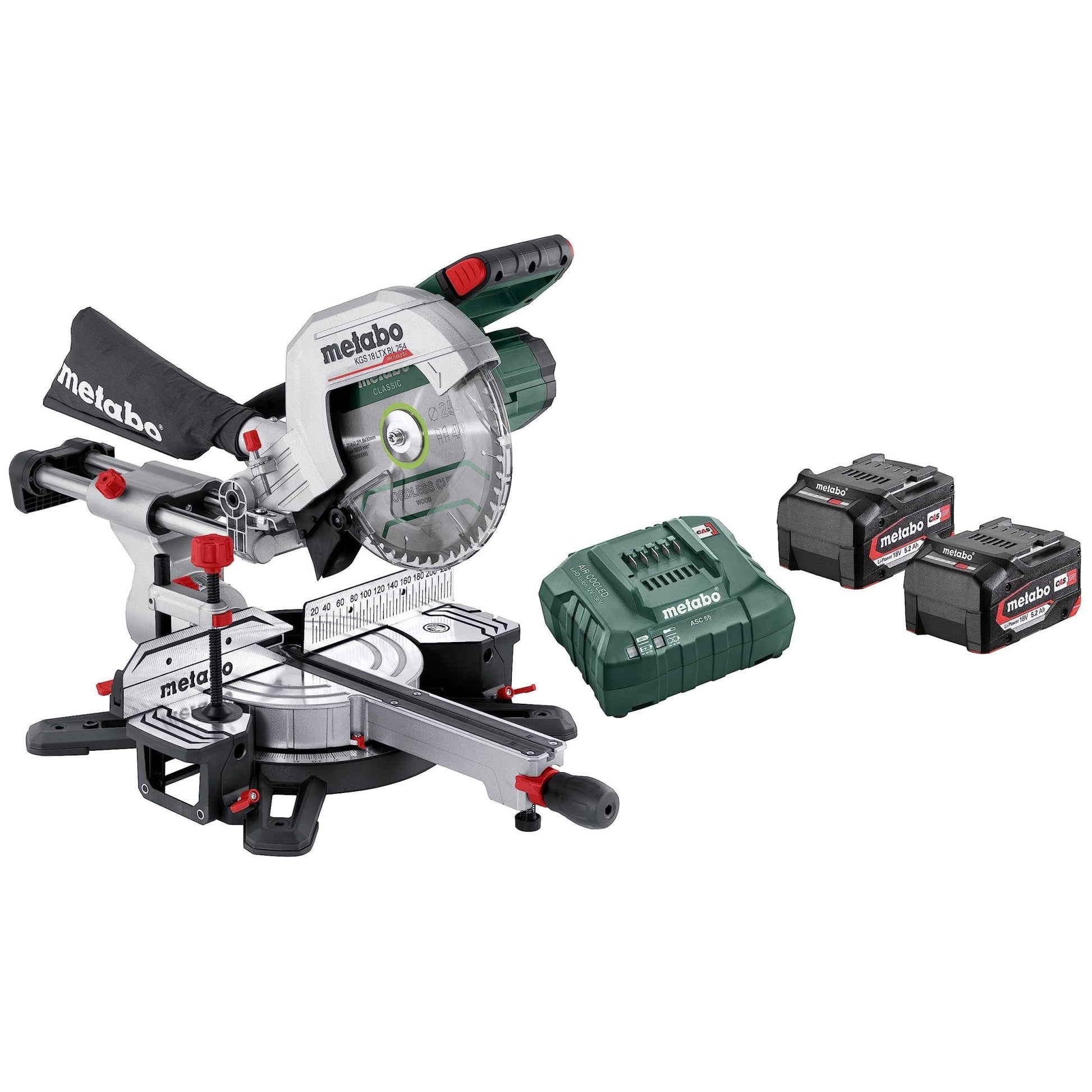 Metabo 614254650 - Ingletadora de batería KGS 18 LTX BL 254, 18 V, 2x5,2 Ah - Ferrotecnia