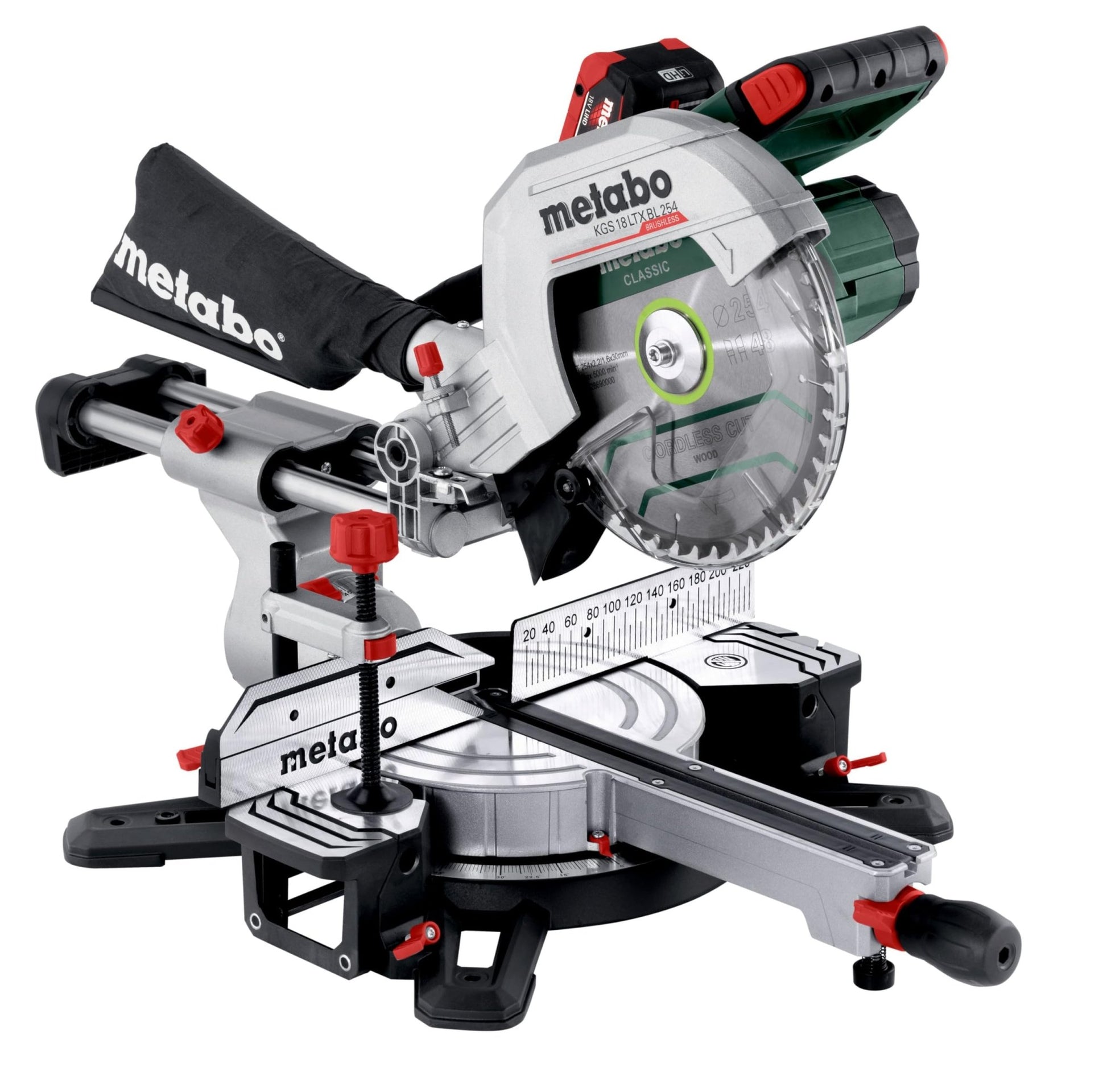Metabo 614254810 - Ingletadora de batería KGS 18 LTX BL 254, 18 V, 2x8,0 Ah LiHD