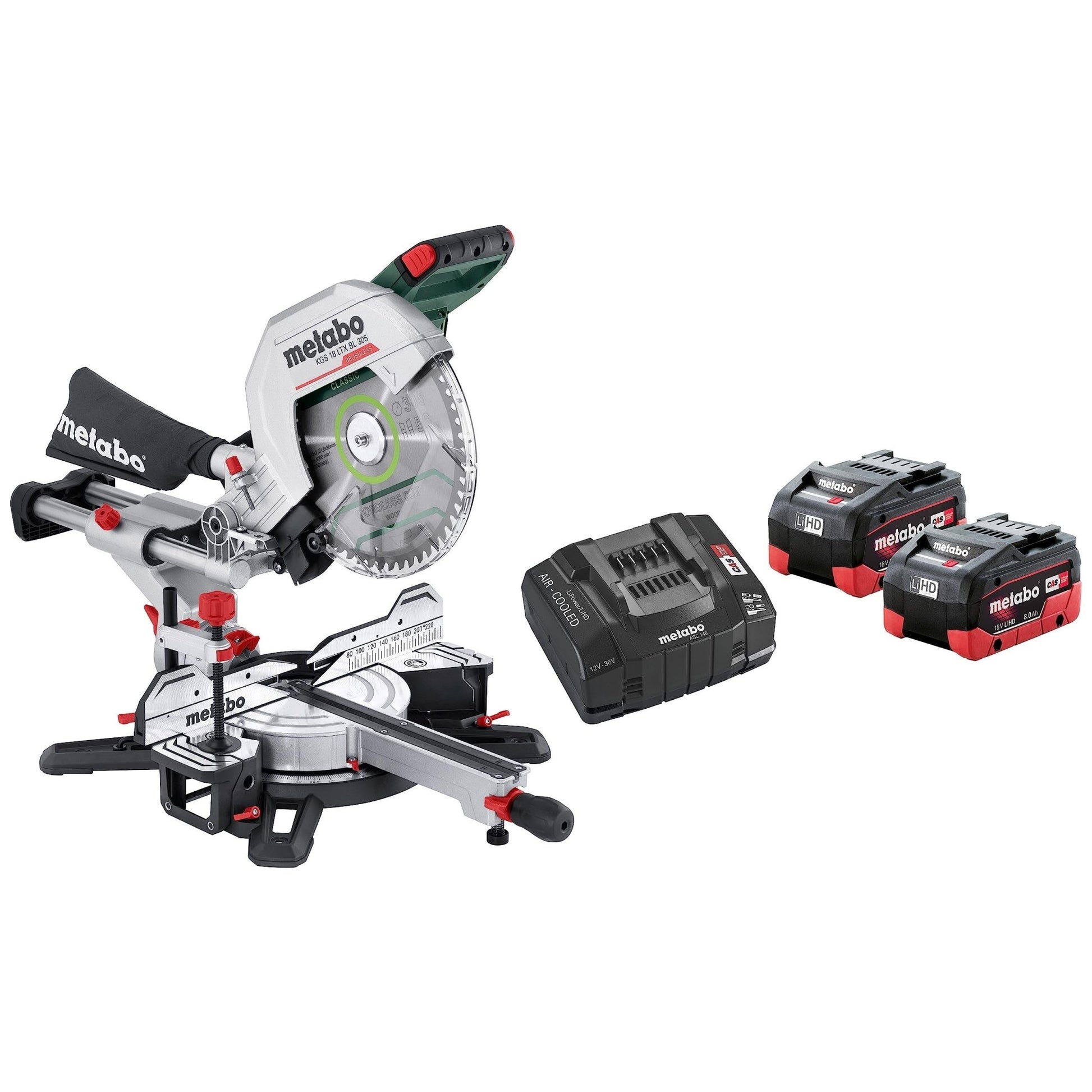 Metabo 614305810 - Ingletadora de batería KGS 18 LTX BL 305, 18 V, 2x8,0 Ah LiHD - Ferrotecnia
