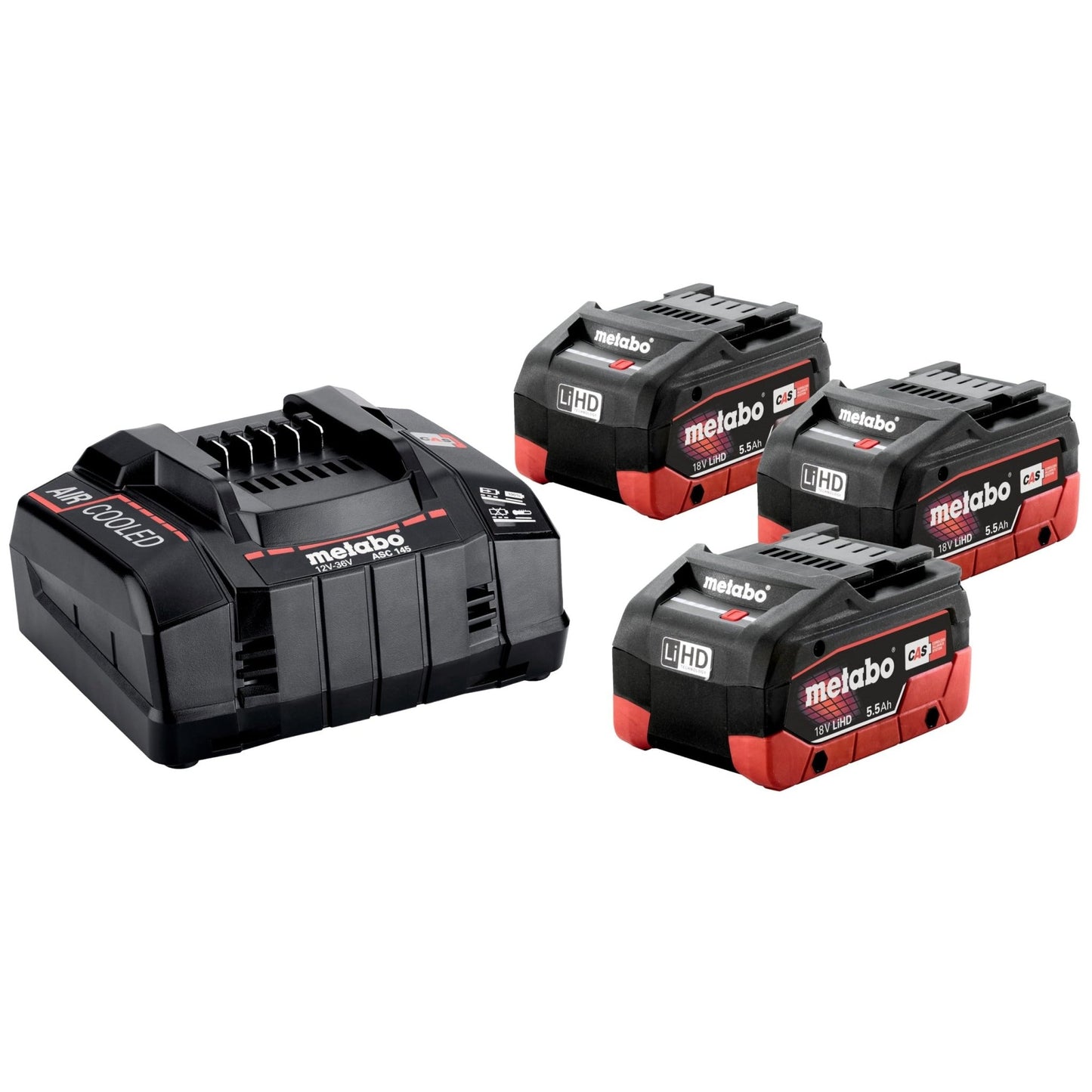 Metabo 685074000 - Set de 3 baterías LiHD 18 V 5,5 Ah y cargador ASC 145 - Ferrotecnia