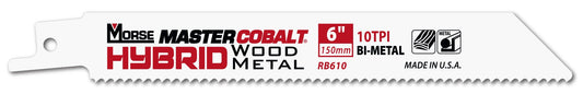 Morse RB610T50 - Sierra de sable para madera y metal Morse Master Cobalt Hybrid 152x20x0,9 mm. con 10 DPP (paquete 50 unidades) - Ferrotecnia