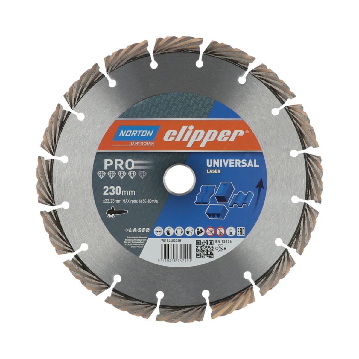 Norton 70184603038 - Disco de diamante Clipper Pro Universal Laser, 230 mm, segmento 12 mm