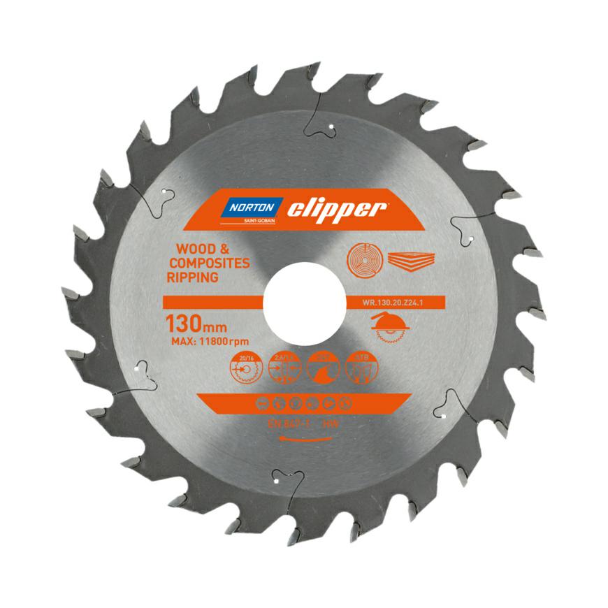 Norton 70184608034 - Disco de sierra circular para madera y materiales compuestos, 130 x 20 mm, Z24, dentado ATB