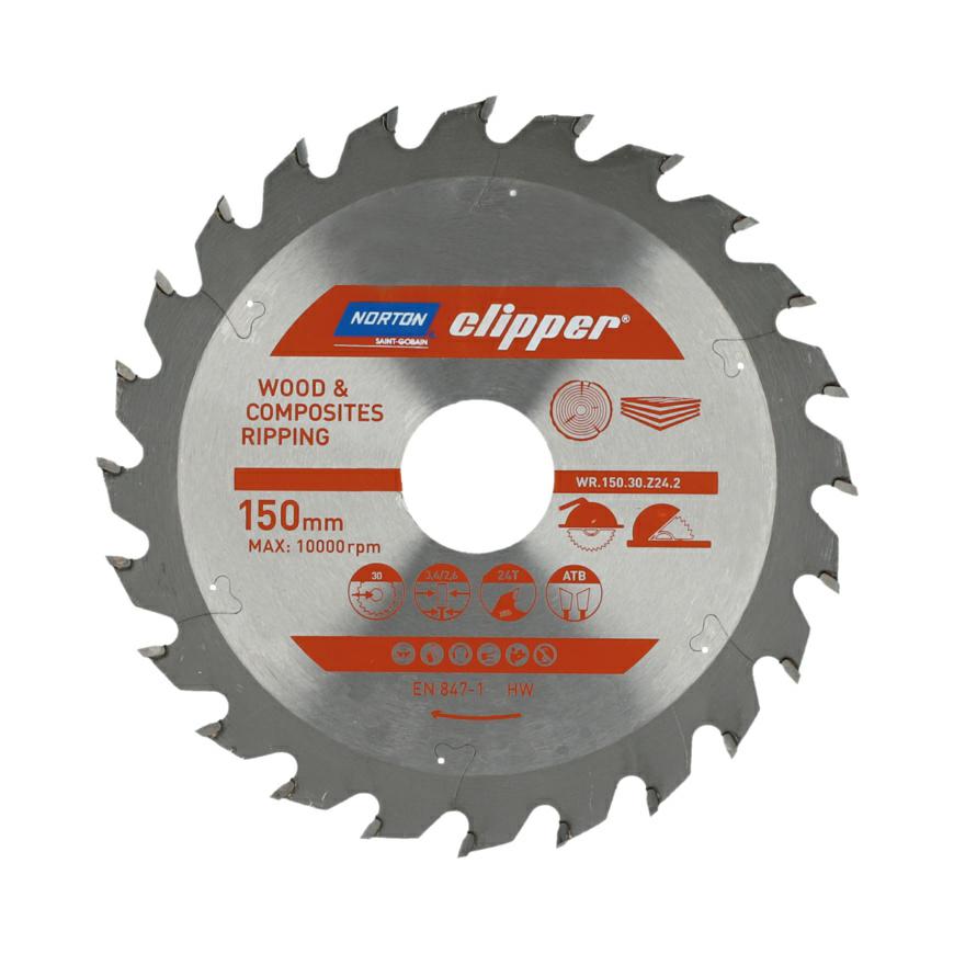 Norton 70184608037 - Disco de sierra circular para madera y materiales compuestos, dentado ATB, Z24, 150 x 30 mm, espesor 3,6/2,6 mm