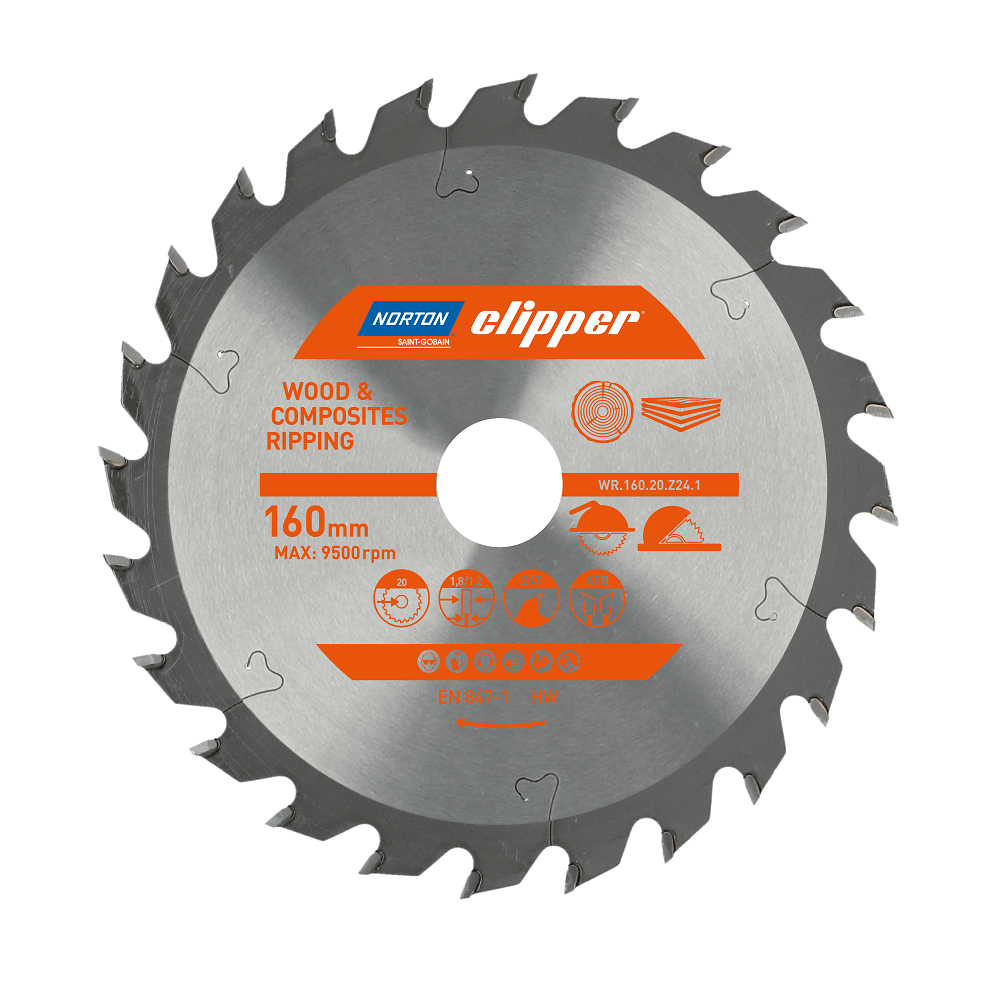 Norton 70184608040 - Disco de sierra circular para madera y materiales compuestos, dentado ATB, Z24, 160 x 20 mm, espesor 1,8/1,2 mm