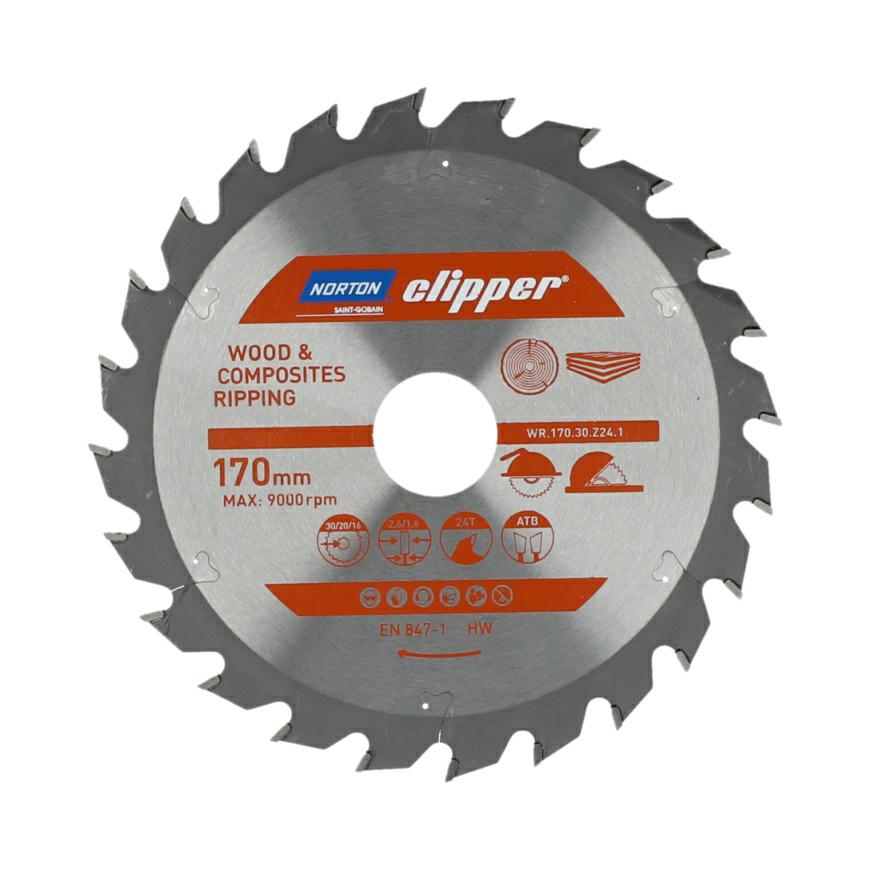 Norton 70184608047 - Disco de sierra circular para madera y materiales compuestos, dentado ATB, Z24, 170 x 30 mm, espesor 2,6/1,6 mm