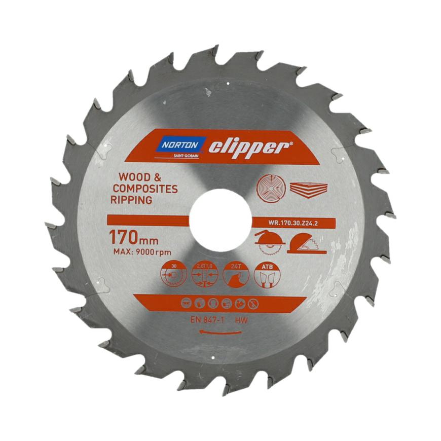 Norton 70184608048 - Disco de sierra circular para madera y materiales compuestos, dentado ATB, Z24, 170 x 30 mm, espesor 2,8/1,8 mm