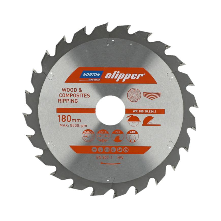 Norton 70184608049 - Disco de sierra circular para madera y materiales compuestos, dentado ATB, Z24, 180 x 30 mm, espesor 2,8/1,8 mm