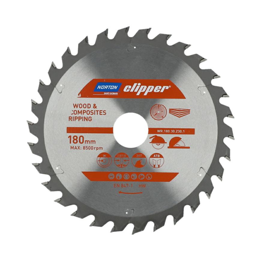 Norton 70184608050 - Disco de sierra circular para madera y materiales compuestos, dentado ATB, Z30, 180 x 30 mm, espesor 2,8/1,8 mm