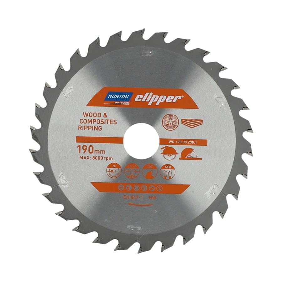 Norton 70184608053 - Disco de sierra circular para madera y materiales compuestos, dentado ATB, Z30, 190 x 30 mm, espesor 2,8/1,8 mm