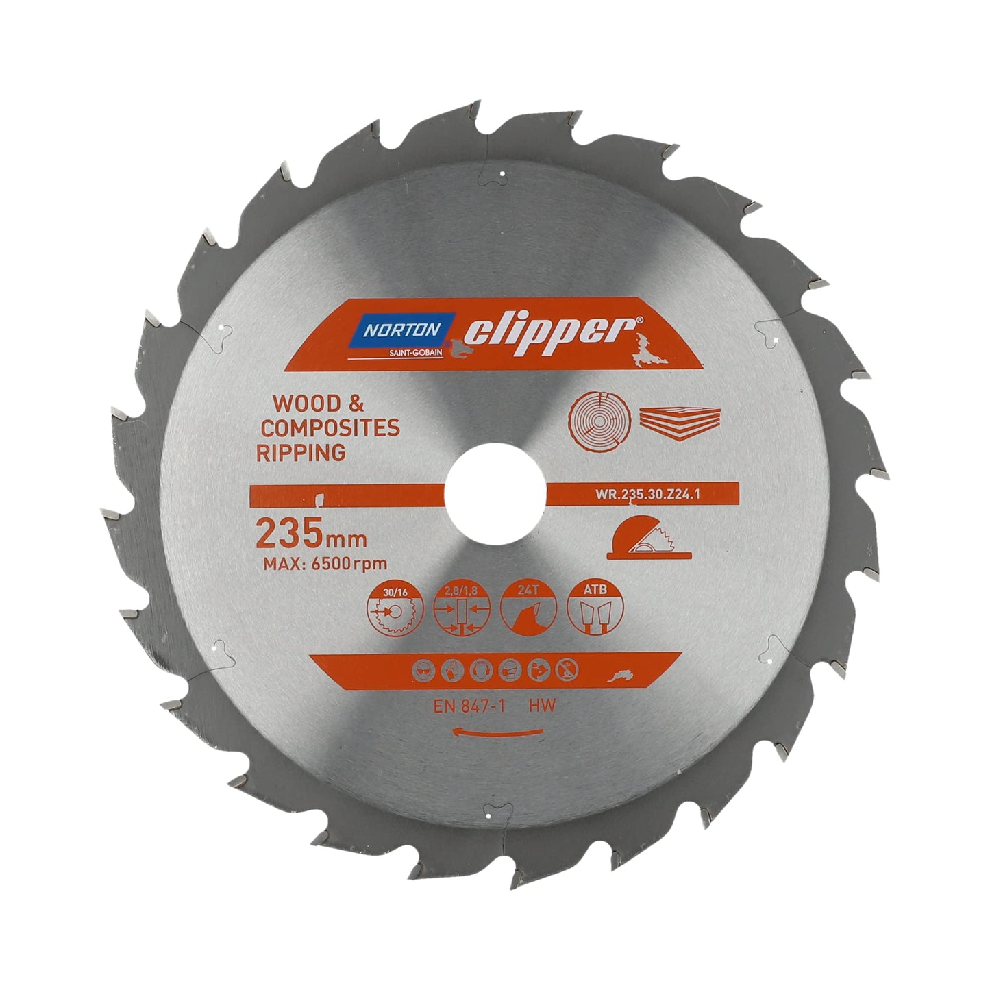 Norton 70184608062 - Disco de sierra circular para madera y compuestos, ATB, 235 x 30 mm, Z24, espesor 2,8/1,8 mm