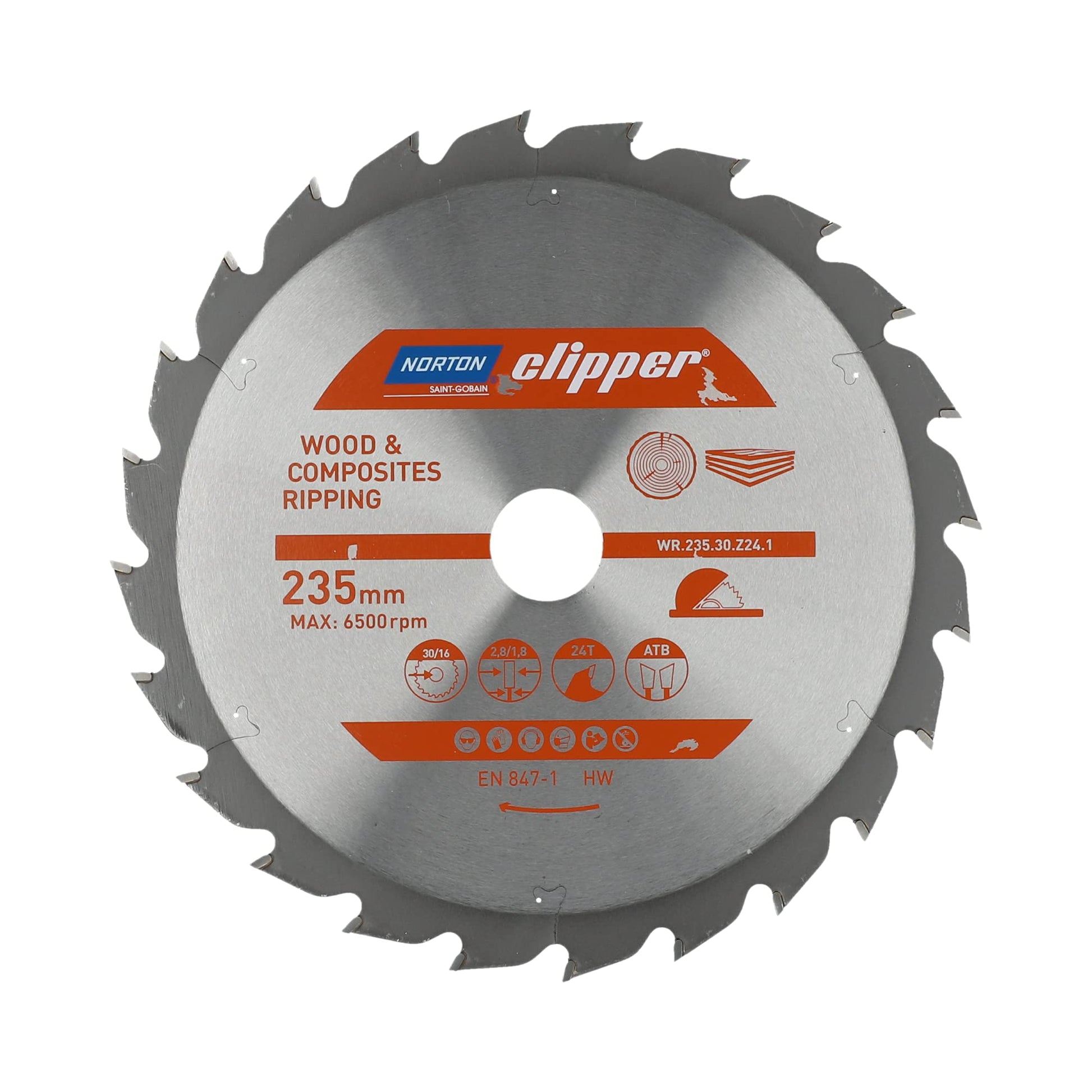 Norton 70184608062 - Disco de sierra circular para madera y compuestos, ATB, 235 x 30 mm, Z24, espesor 2,8/1,8 mm