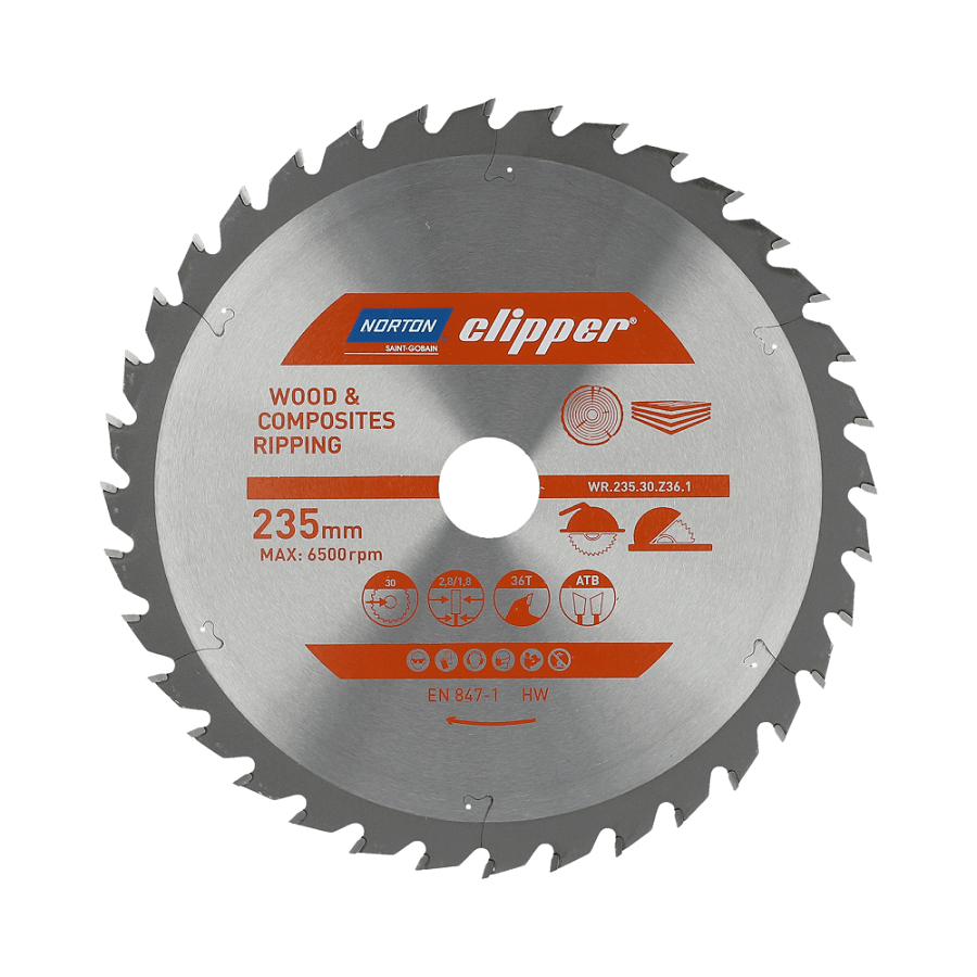 Norton 70184608063 - Disco de sierra circular para madera y compuestos, ATB, 235 x 30 mm, Z36, espesor 2,8/1,8 mm