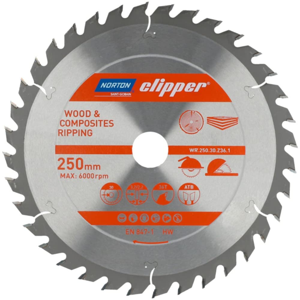 Norton 70184608066 - Disco de sierra circular para madera y compuestos, ATB, 250 x 30 mm, Z36, espesor 3,2/2,2 mm