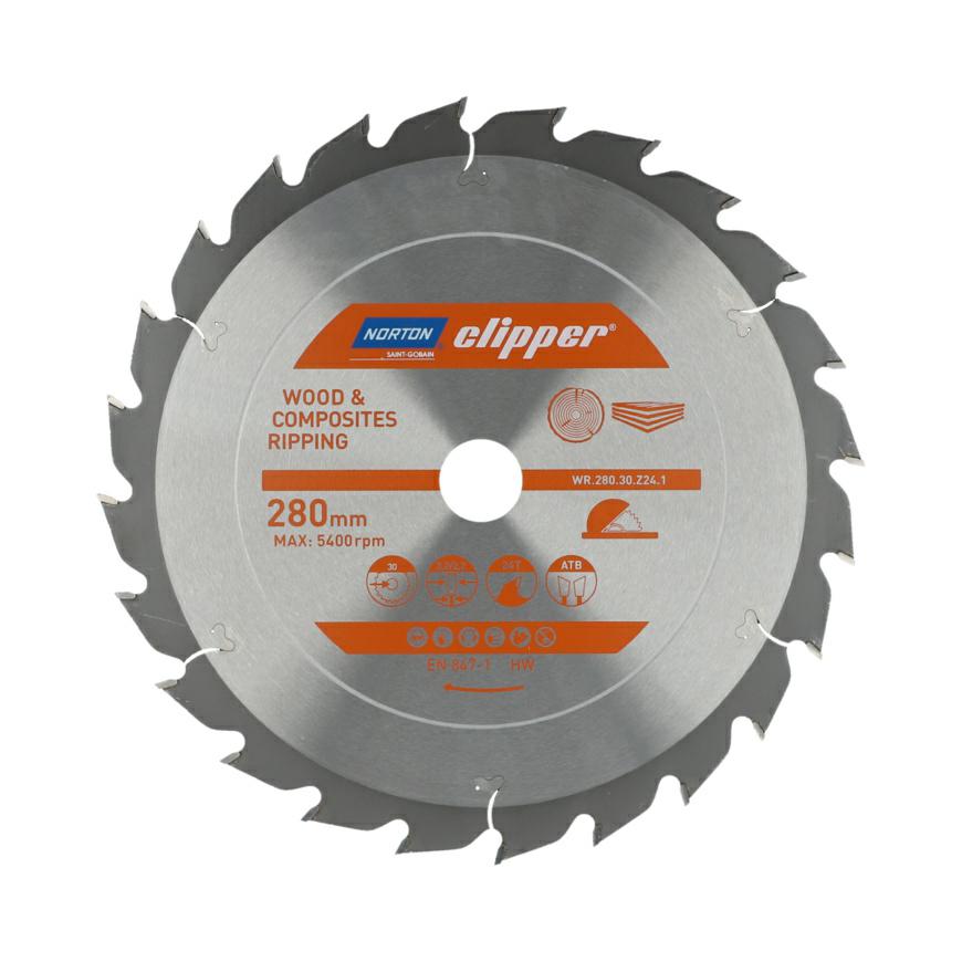 Norton 70184608070 - Disco de sierra circular para madera y materiales compuestos, 280 x 30 mm, Z24, ATB, 3,2/2,2 mm